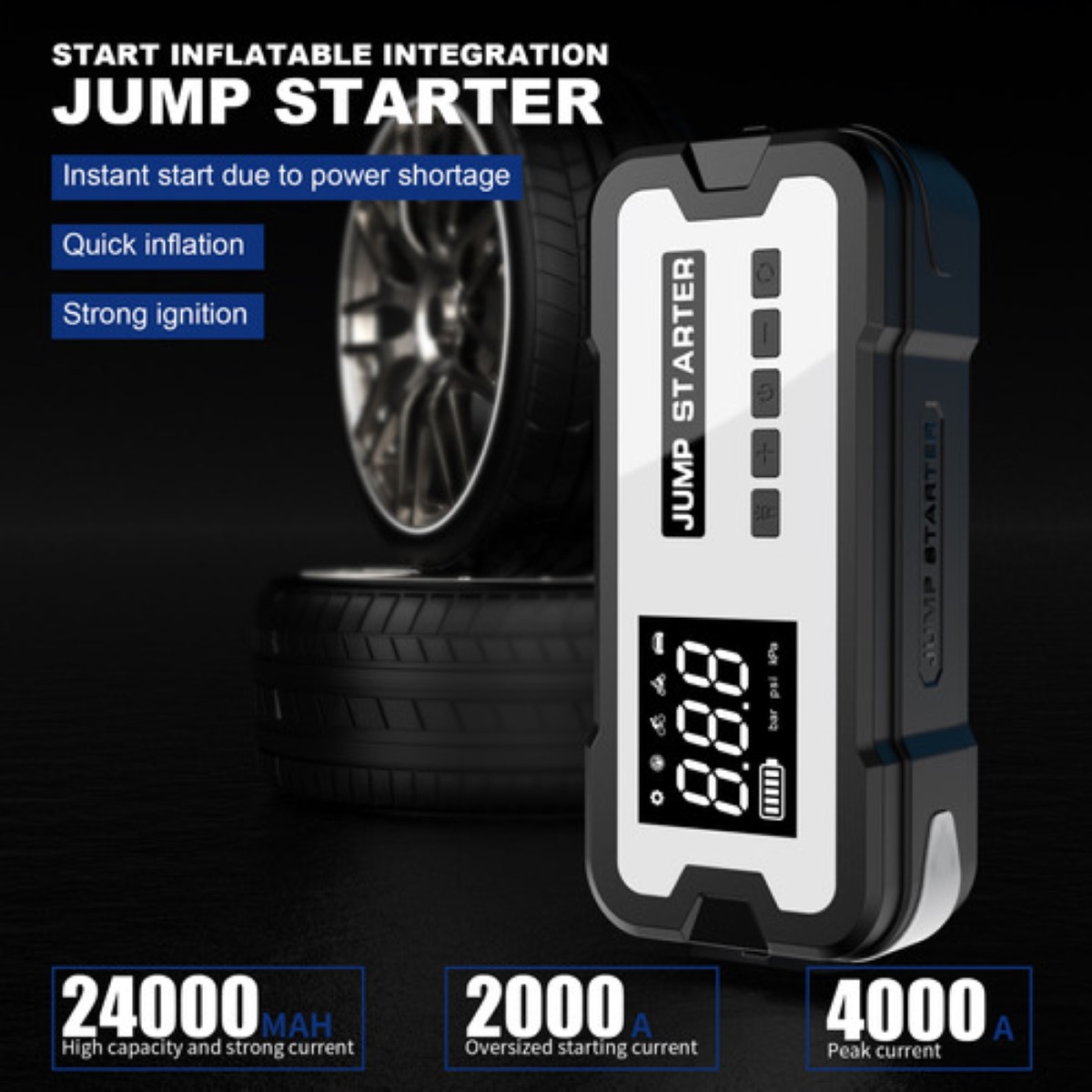 Arrancador De Batería De Auto Inflador Rápido 150psi 4000a blanco negro