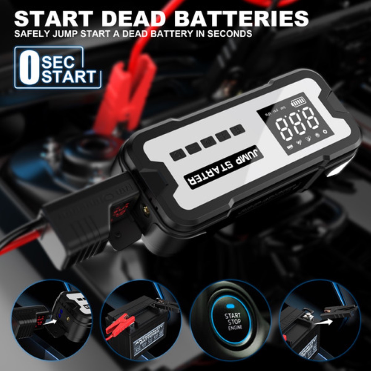 Arrancador De Batería De Auto Inflador Rápido 150psi 4000a blanco negro