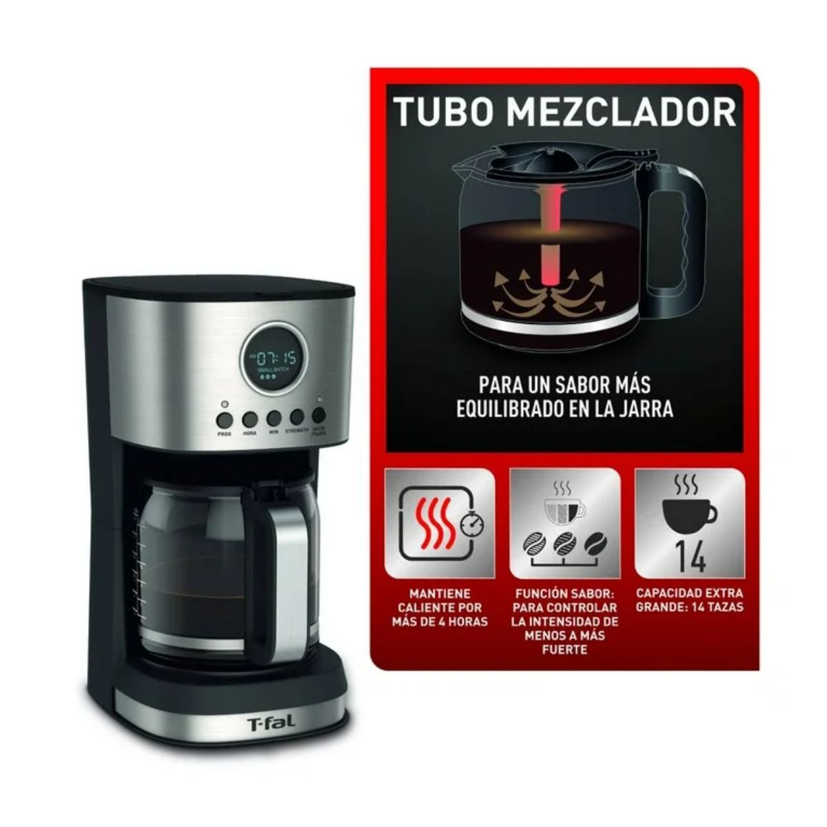 Cafetera T-Fal EXCELLENCE 14 Tazas Filtro Permanente Programable - Negro