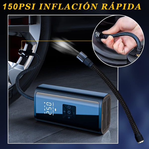 Compresor de Aire Portatil, 150PSI 80 W de Alta Potencia con LED Inteligente, Adecuado para Inflar y Presurizar Bicicletas, Autos, Motos y Balones
