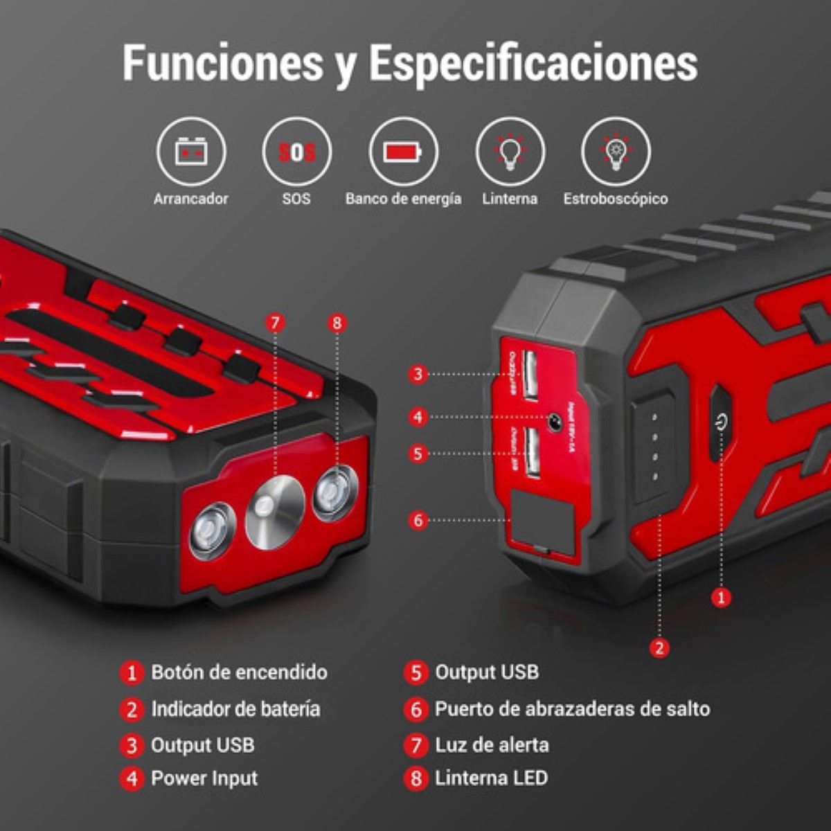 Arrancador De Coches, Arrancador De Baterias De Auto negro rojo