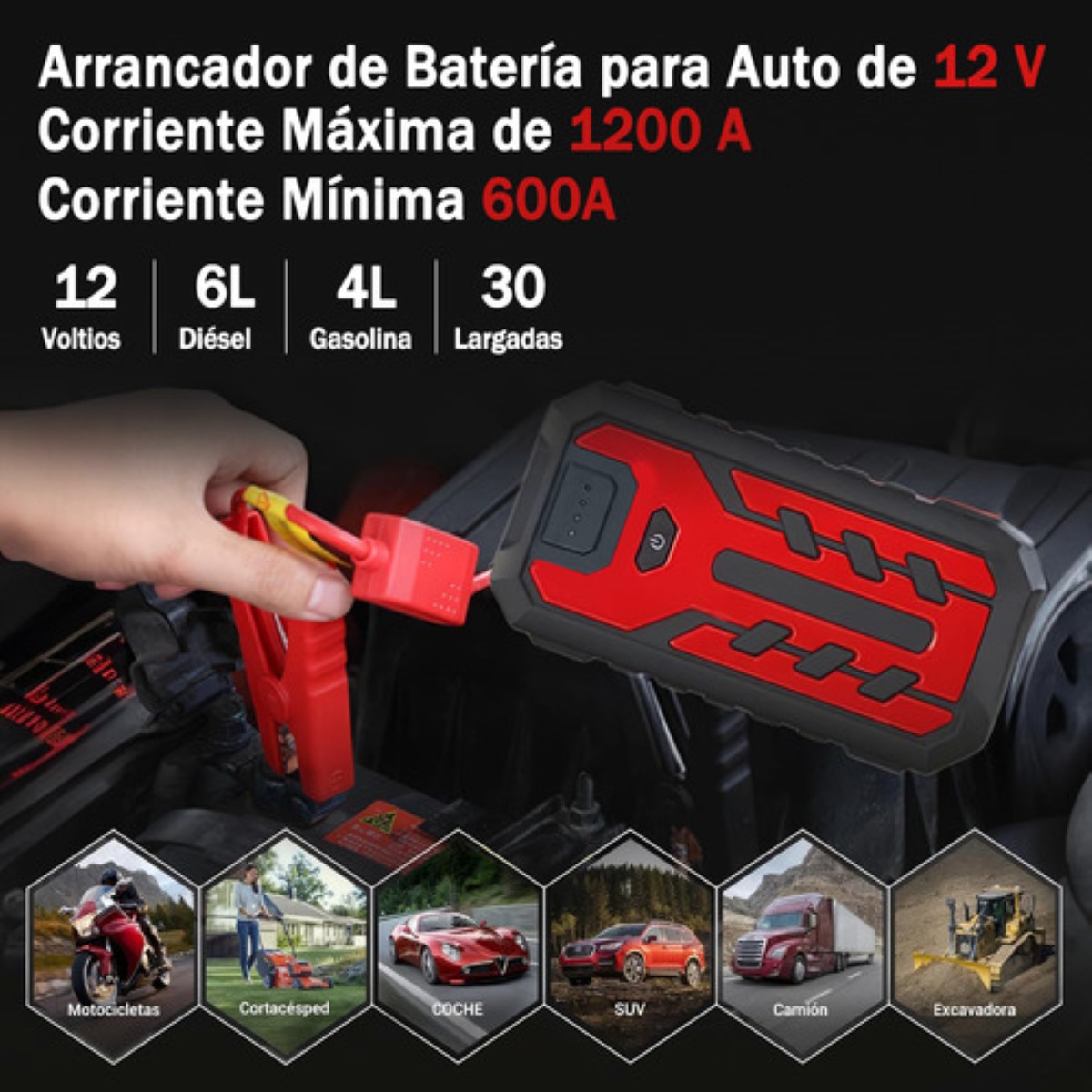 Arrancador De Coches, Arrancador De Baterias De Auto negro rojo