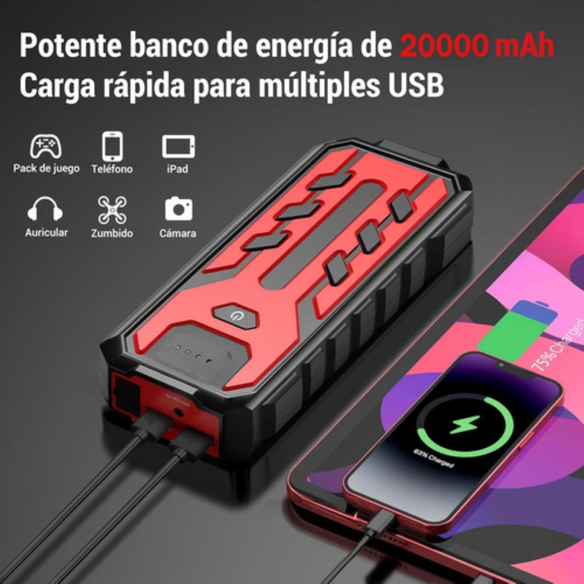 Arrancador De Coches, Arrancador De Baterias De Auto negro rojo