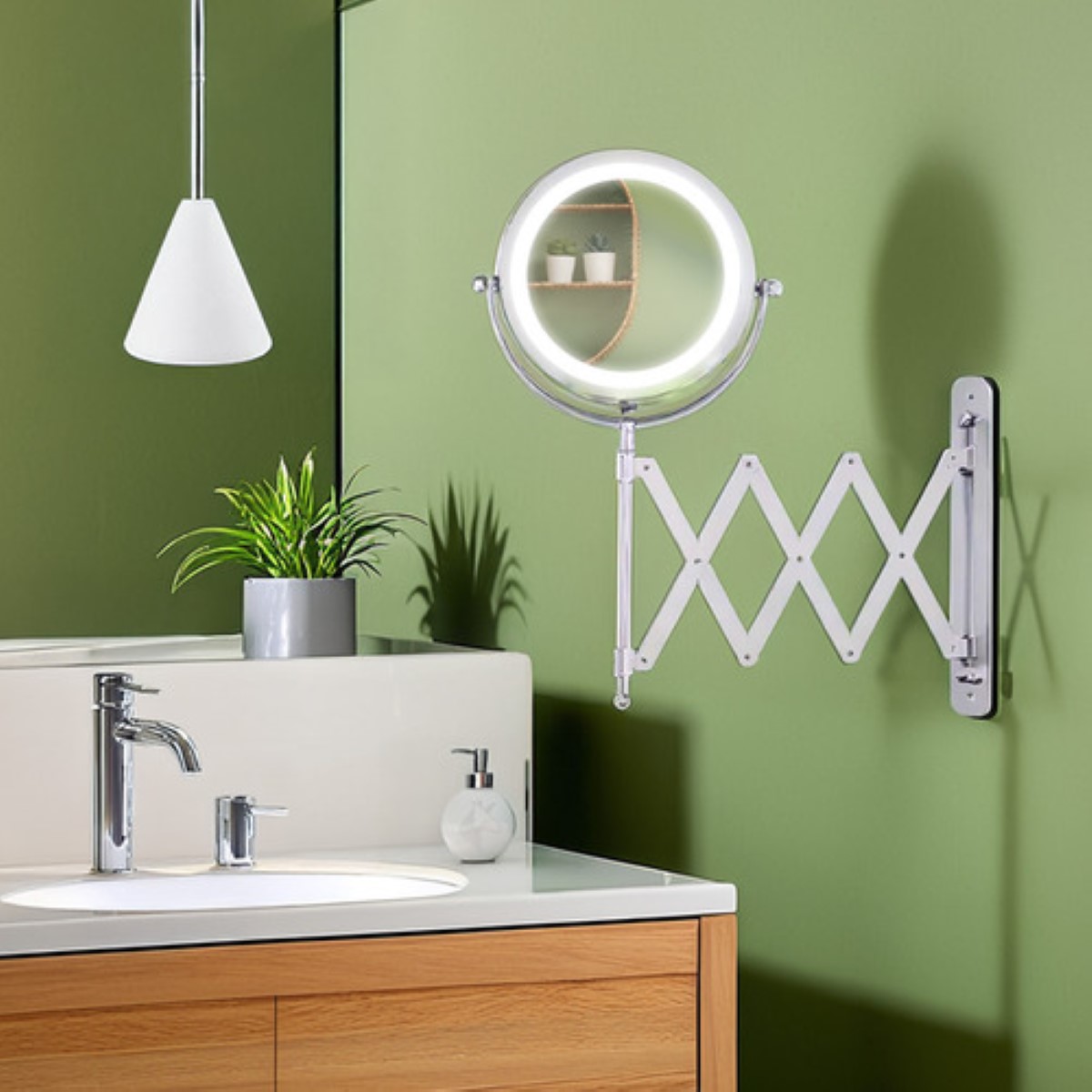 Espejo Redondo Para Maquillaje De Pared Con Luz Para Baño Marco Plateado 