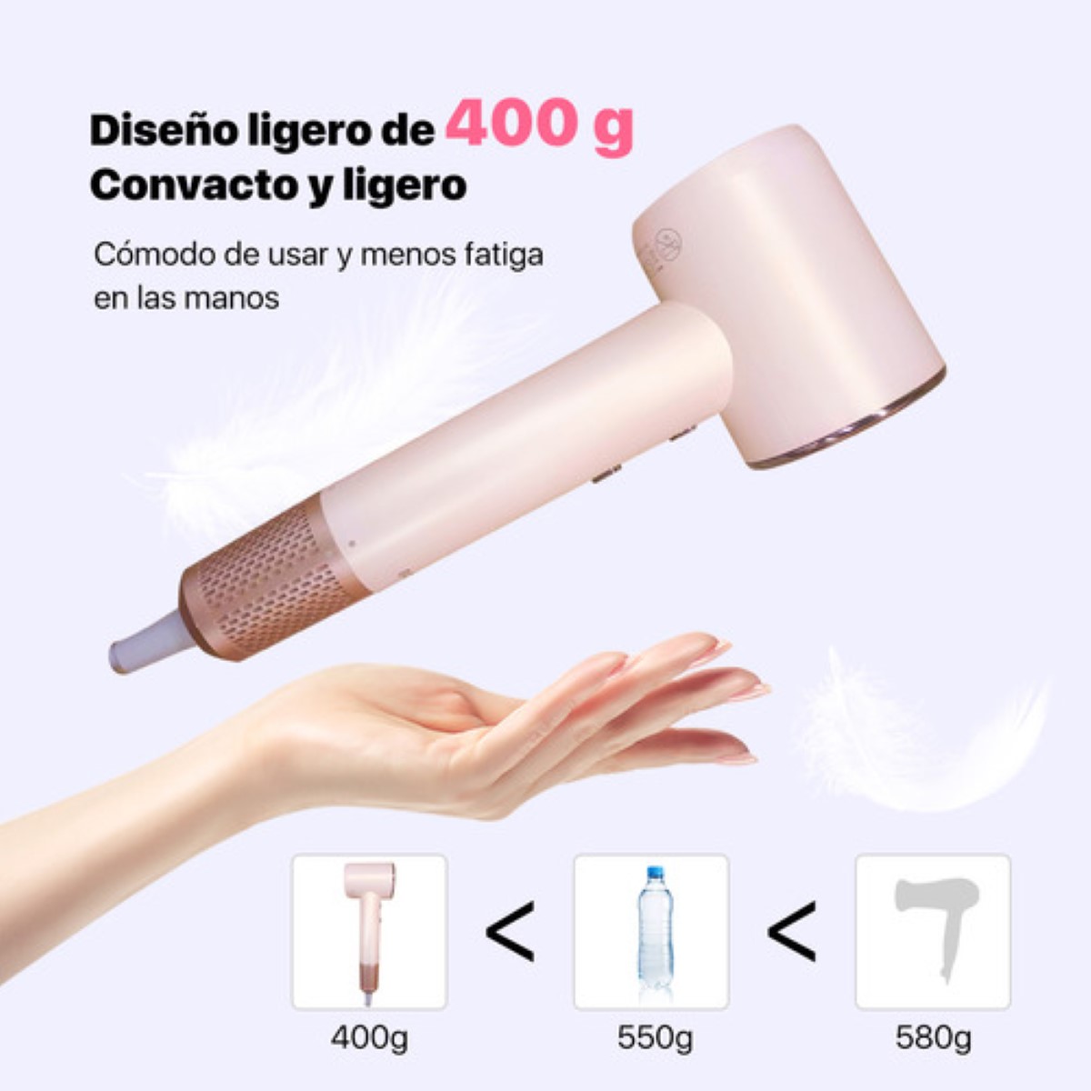 Secador De Cabello Profesional Alta Velocidad Lónico Con Led rosa claro