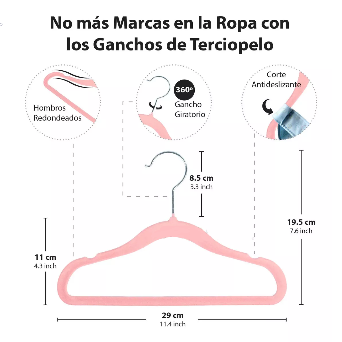 51 Ganchos de Terciopelo para Ropa de Bebe Antideslizante, 29 cm Rosa Claro