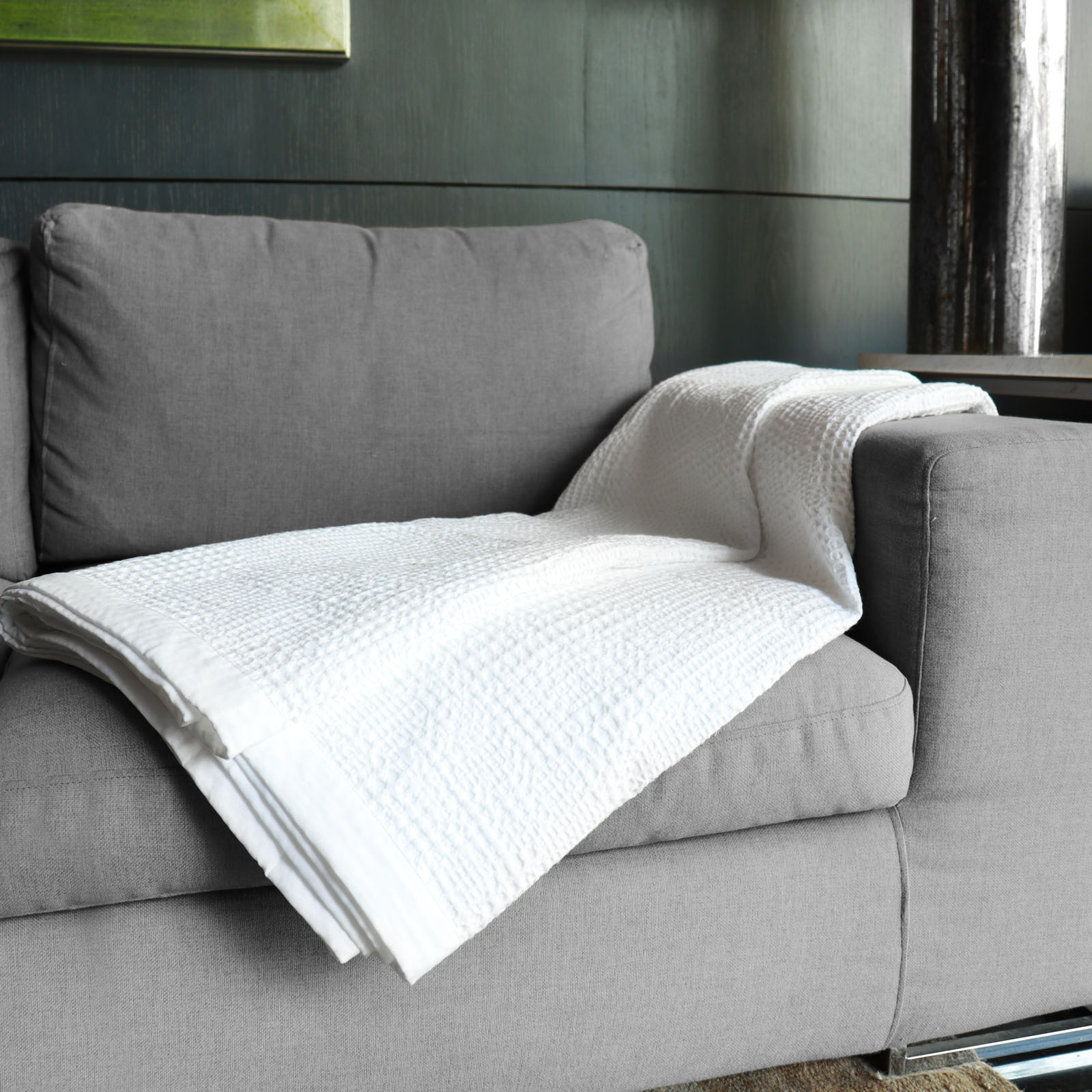 Frazada Waffle Hokins 100% Algodón Suave y Fresca Cobija Decorativa de Alto Gramaje para Sofá o Cama (Blanco)
