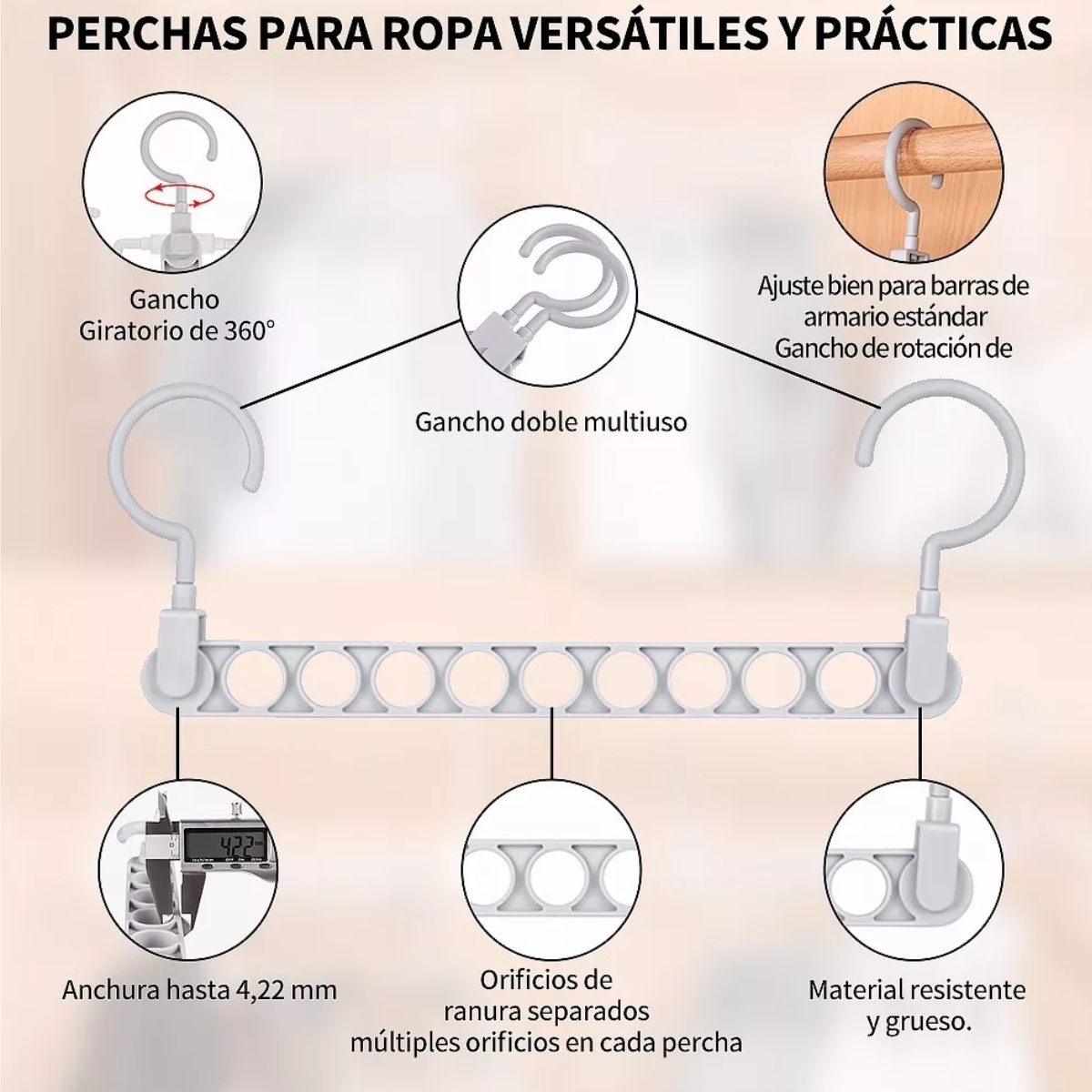 10 Pcs Gancho Para Ropa Múltiple Ahorra Espacio 9 Orificios