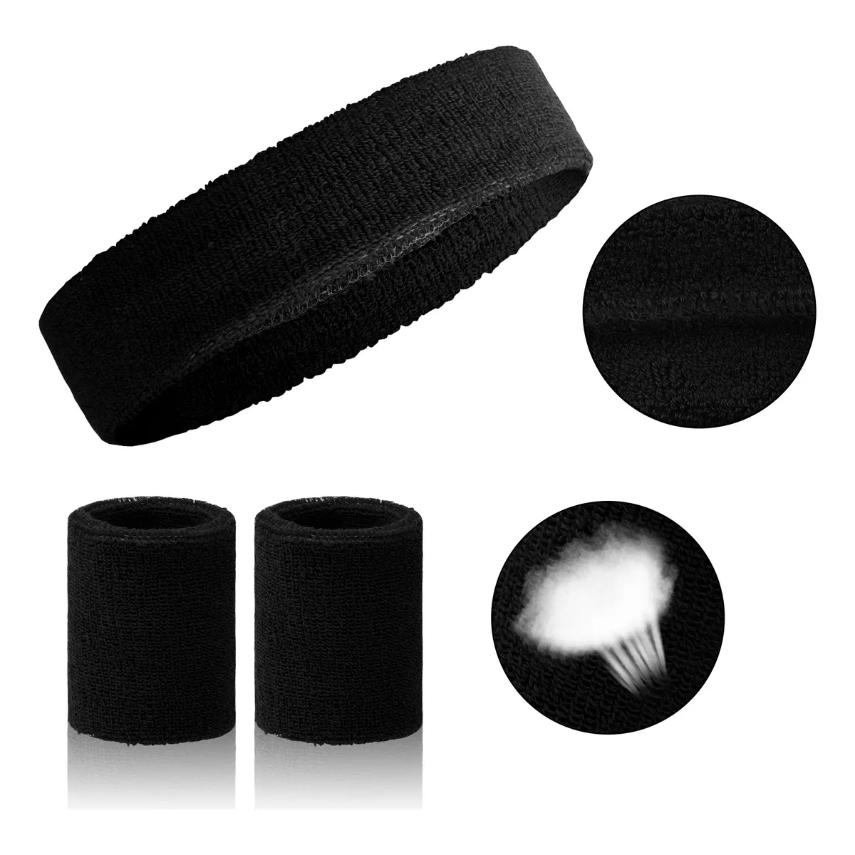 9pzs Elástica Diadema Banda Deportiva Cabeza Sudor Muñequera Negro blanco gris
