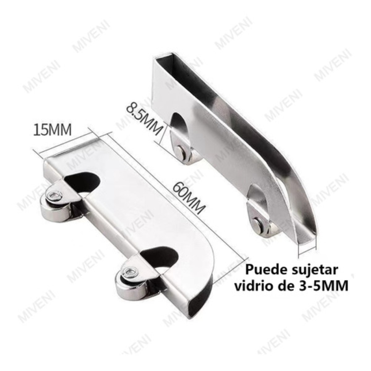 12 Pc Acero Inox Cristal 5mm + Riel Puerta Corredera 60cm PLATA 