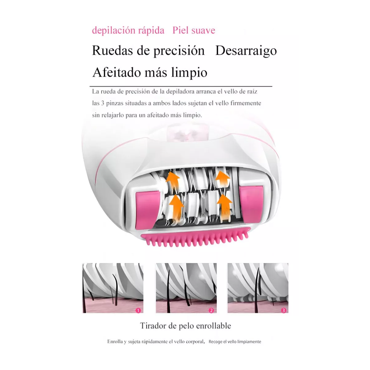 Depiladora Corporal Femenina Recargable Piernas Rosa