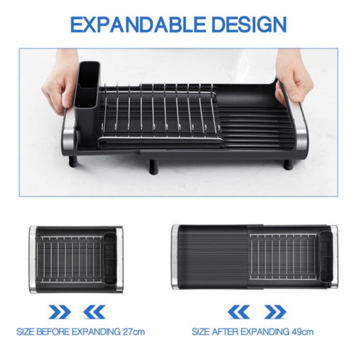 Escurridor De Platos Pequeño Y Expandible Para Encimera NEGRO