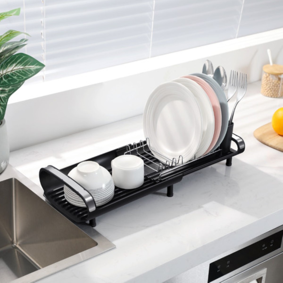 Escurridor De Platos Pequeño Y Expandible Para Encimera NEGRO