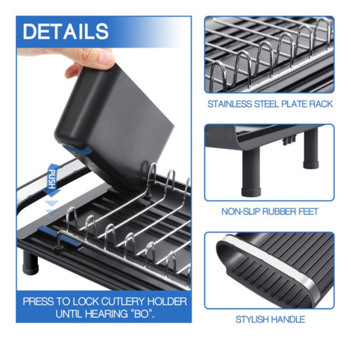 Escurridor De Platos Pequeño Y Expandible Para Encimera NEGRO