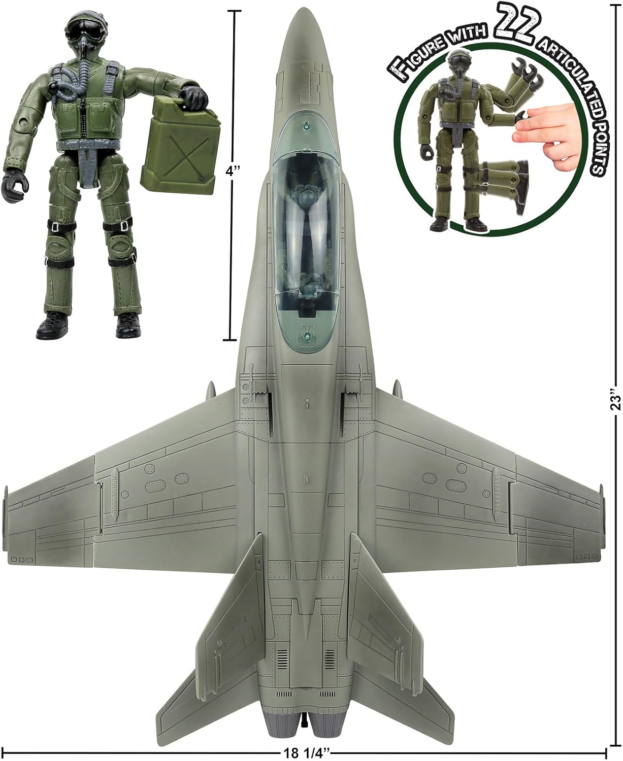 Gigante F18 Super Hornet Fighter Jet escala 1:18 Gijoe compatible Juego de 16 Piezas con Accesorios, Figura de acción