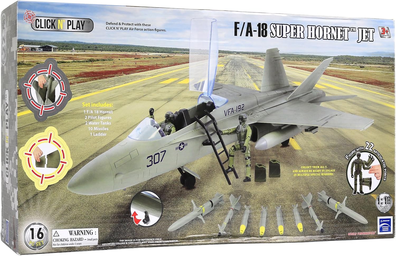 Gigante F18 Super Hornet Fighter Jet escala 1:18 Gijoe compatible Juego de 16 Piezas con Accesorios, Figura de acción