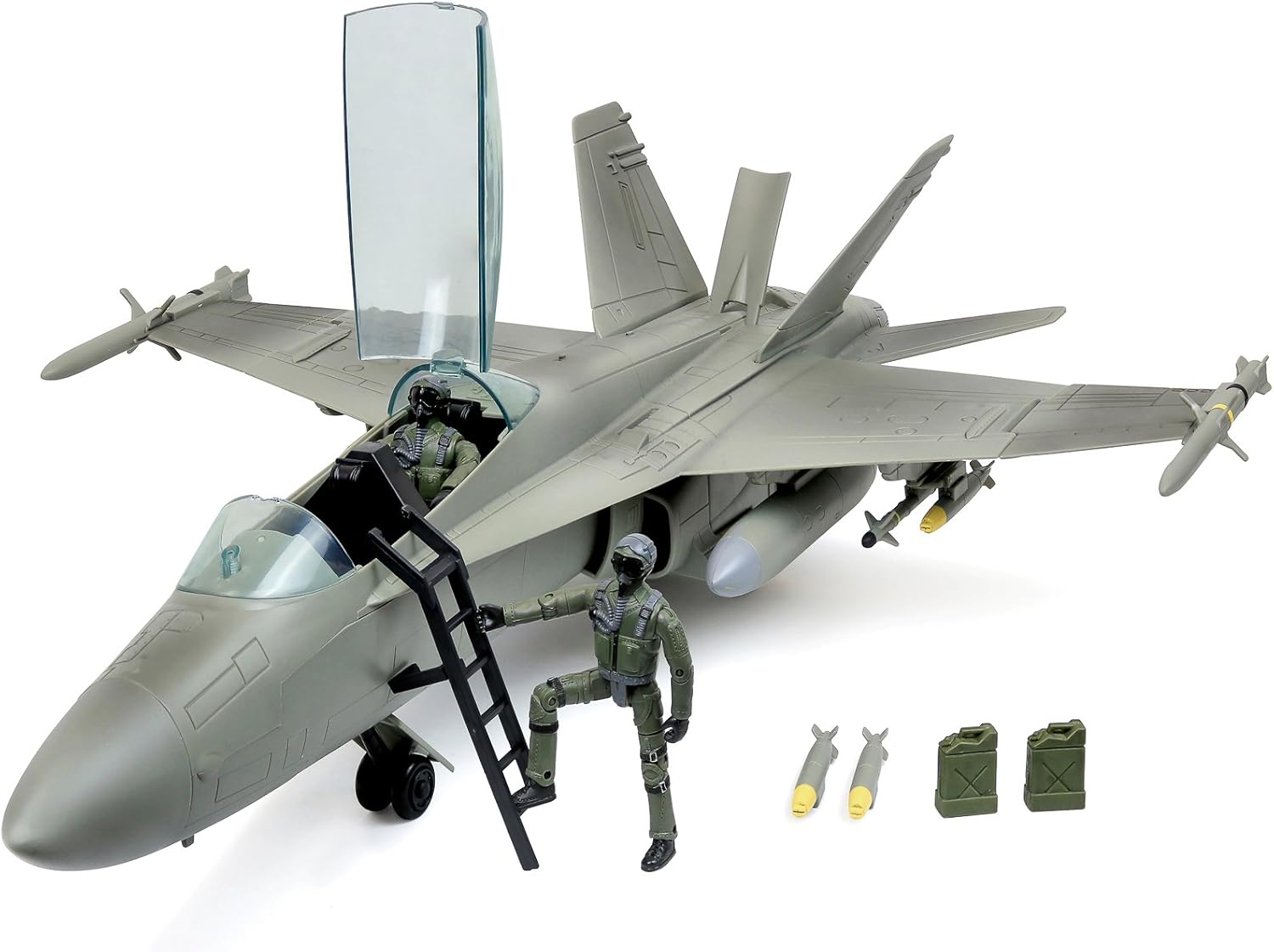 Gigante F18 Super Hornet Fighter Jet escala 1:18 Gijoe compatible Juego de 16 Piezas con Accesorios, Figura de acción