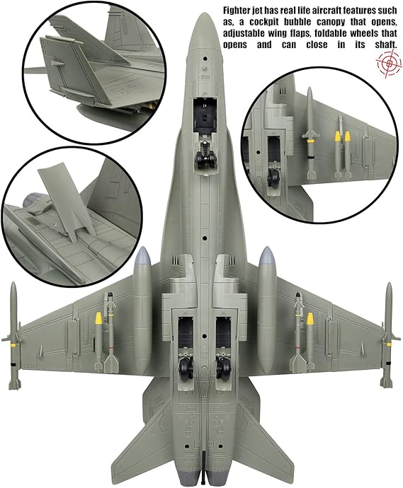 Gigante F18 Super Hornet Fighter Jet escala 1:18 Gijoe compatible Juego de 16 Piezas con Accesorios, Figura de acción