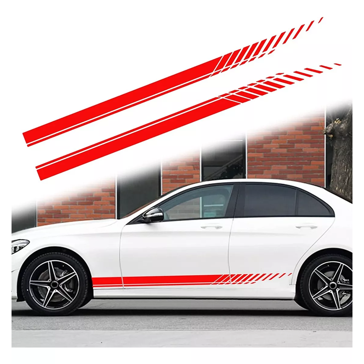 1 Par Stickers Calcomanias Para Auto Vinil Franjas Laterales Rojo