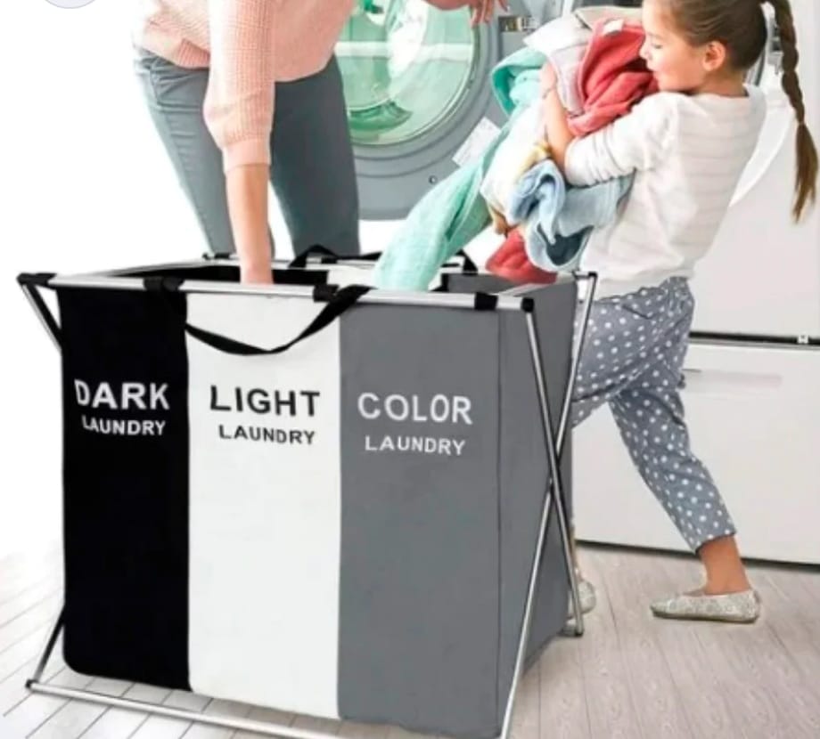 Cesto Ropa 3 Secciones Plegable Lavandería Hogar Recamara