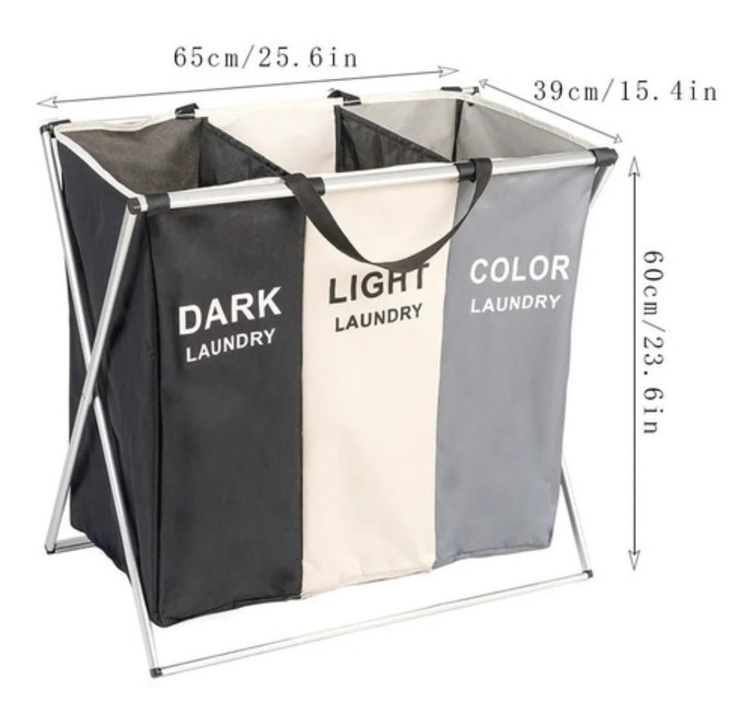 Cesto Ropa 3 Secciones Plegable Lavandería Hogar Recamara