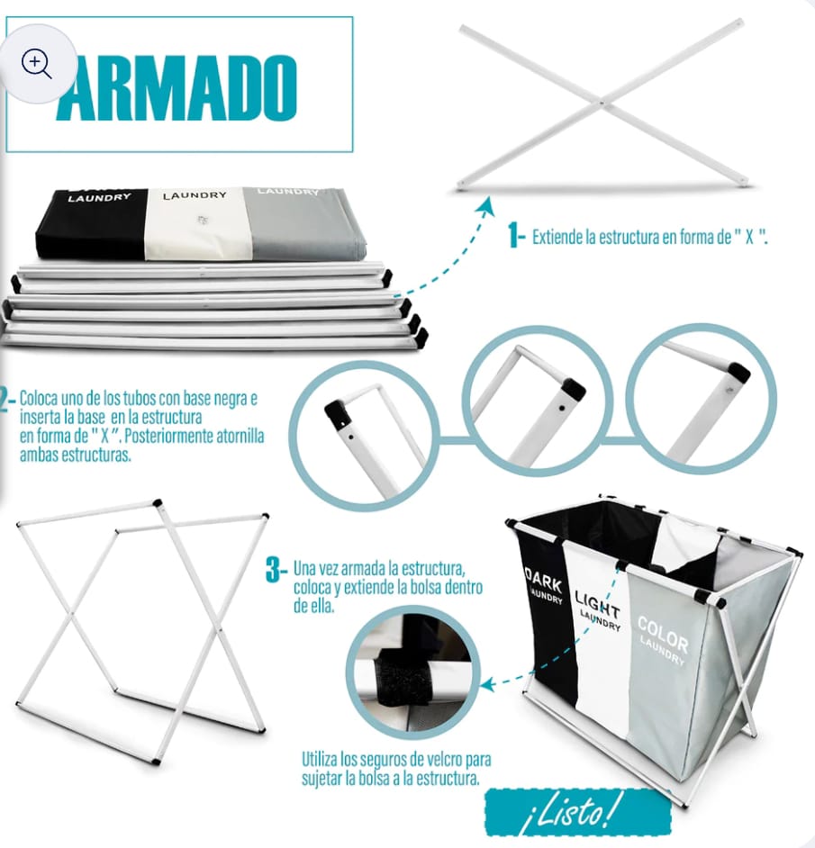 Cesto Ropa 3 Secciones Plegable Lavandería Hogar Recamara