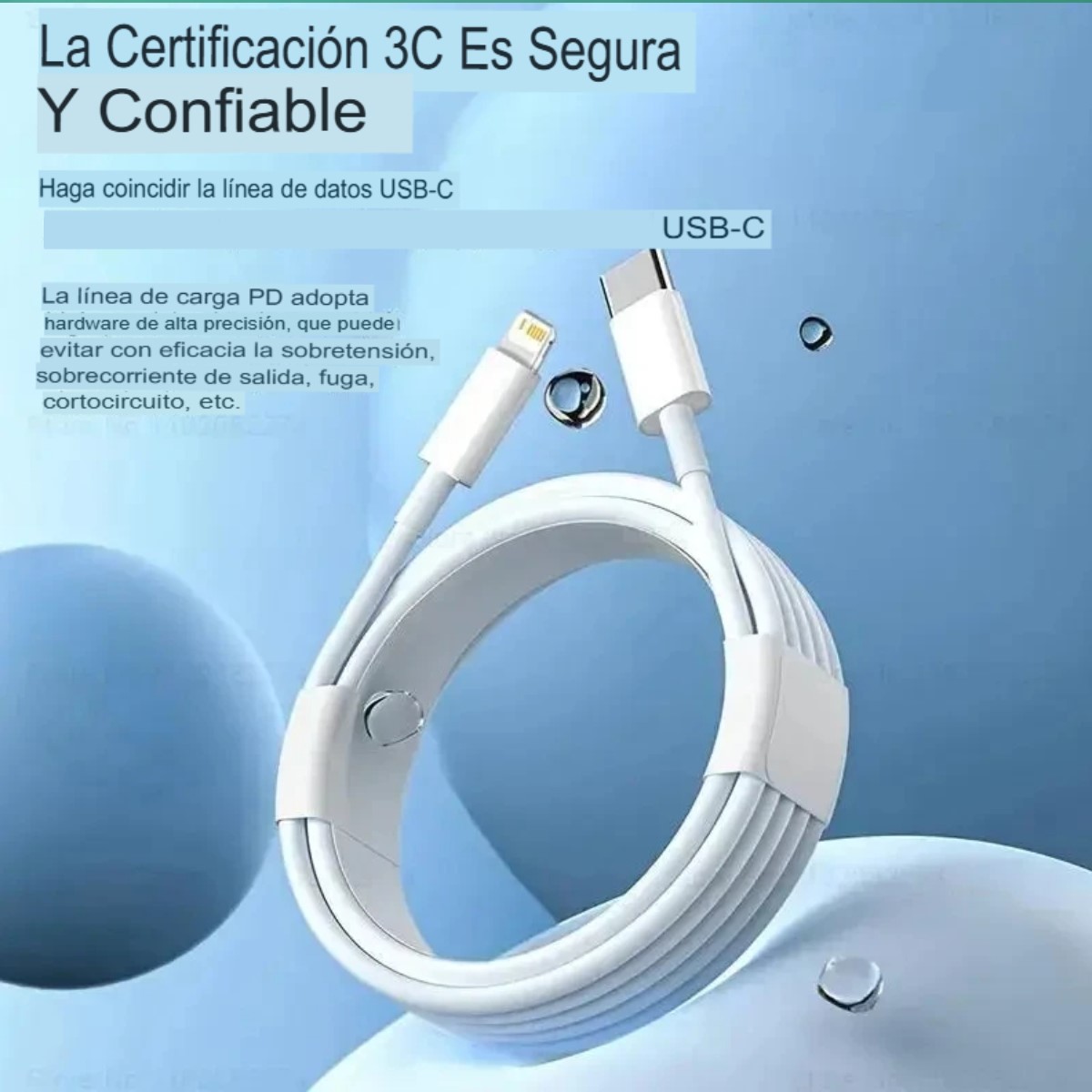 Cable de 1 metro Iphone Tipo C-Lightning Cargador 100mm carga rapida