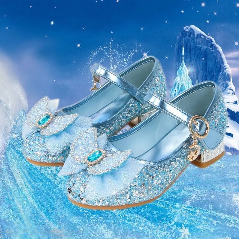 Zapatos de tacón alto de Elsa, Sandalias de Princesa para Niña talla de la 16cm a 22cm