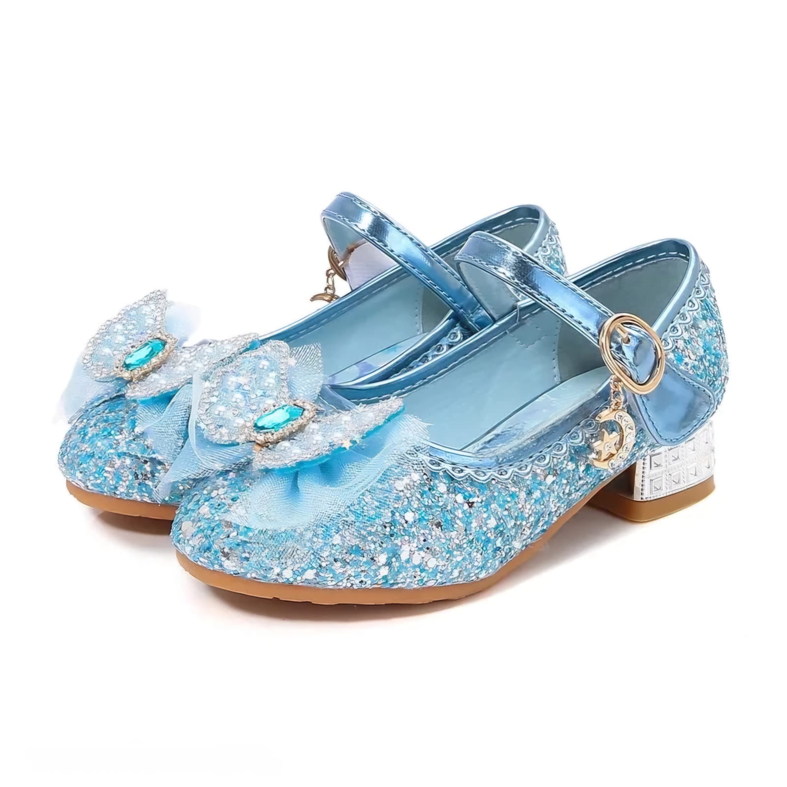 Zapatos de tacón alto de Elsa, Sandalias de Princesa para Niña talla de la 16cm a 22cm