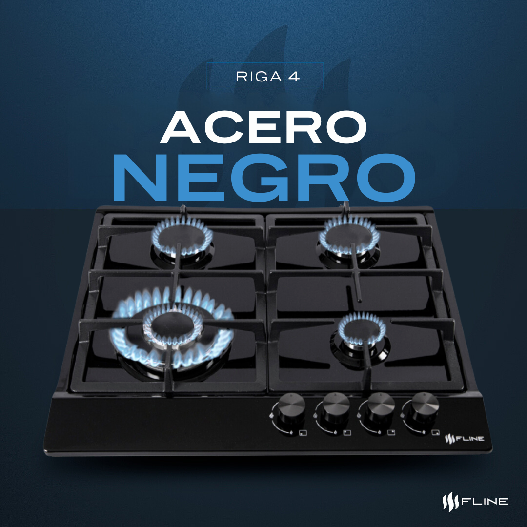 Parrilla de Gas Empotrable 4 Quemadores Acero Inoxidable Negro | FLINE | Riga 4