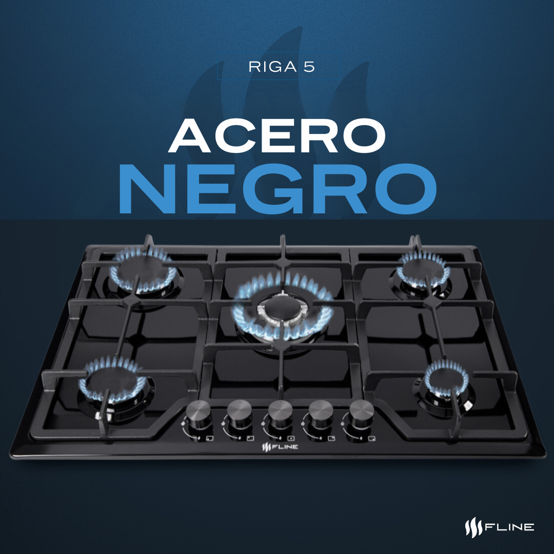 Parrilla de Gas Empotrable 5 Quemadores  Acero Inoxidable Negro | FLINE | Riga  5