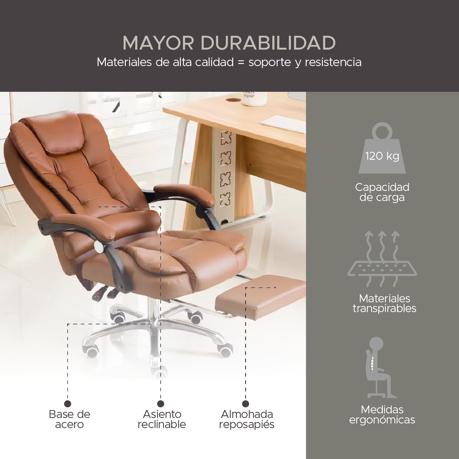 Silla Ejecutiva De Escritorio Oficina Ergonómica Reclinable X-pross Café Con Reposapiés Pro