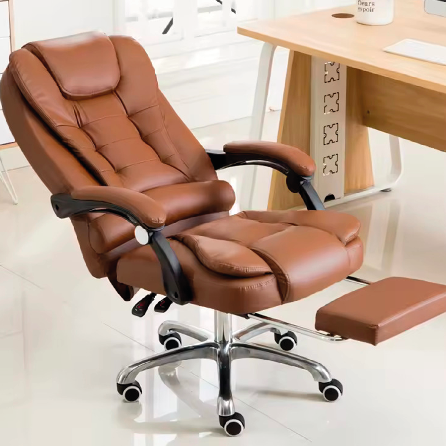 Silla Ejecutiva De Escritorio Oficina Ergonómica Reclinable X-pross Café Con Reposapiés Pro