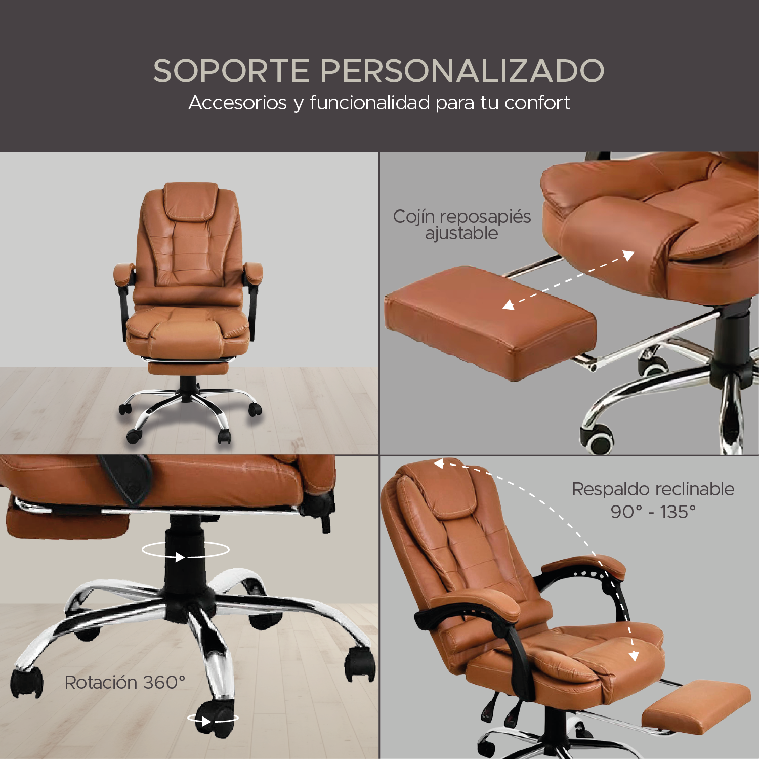 Silla Ejecutiva De Escritorio Oficina Ergonómica Reclinable X-pross Café Con Reposapiés Pro