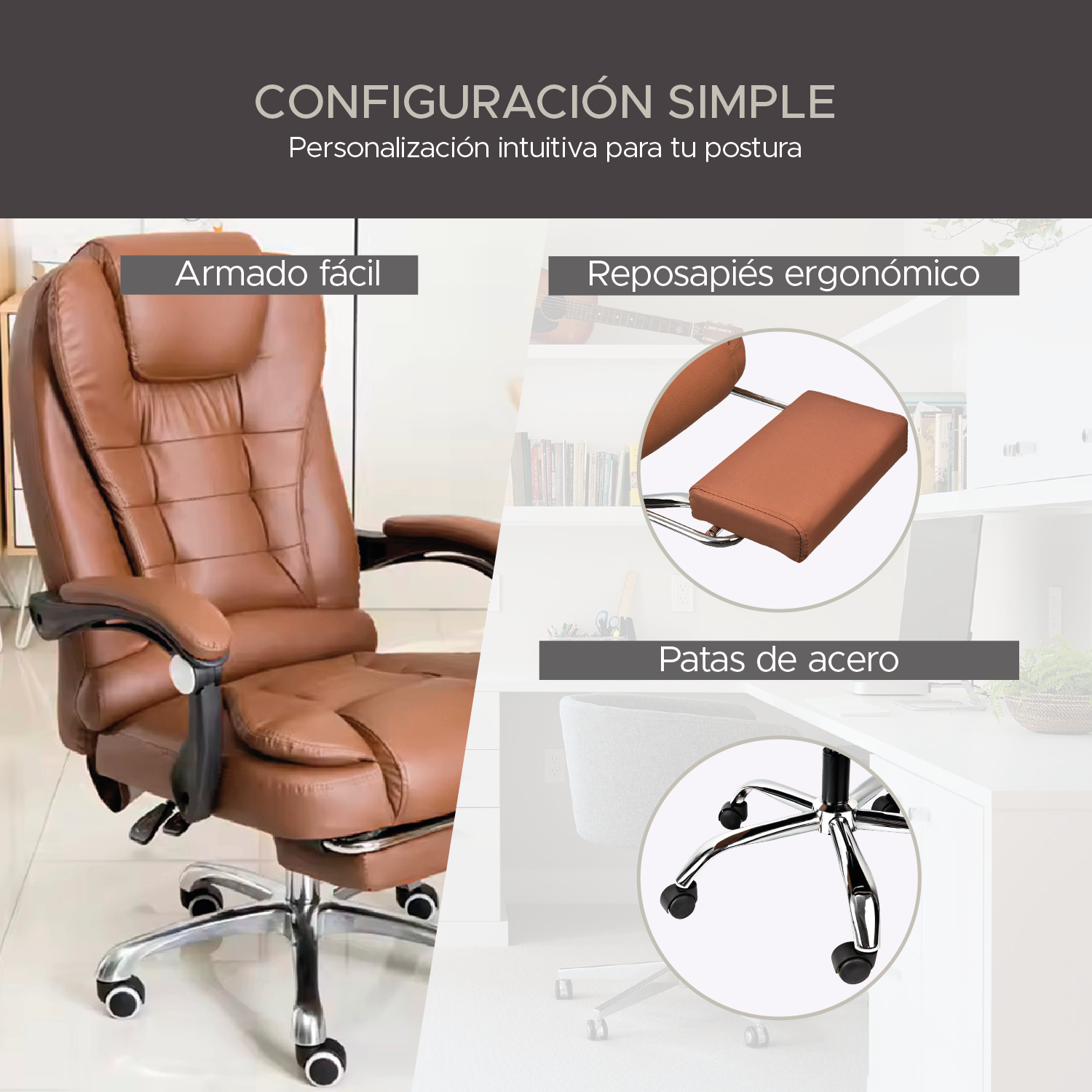 Silla Ejecutiva De Escritorio Oficina Ergonómica Reclinable X-pross Café Con Reposapiés Pro