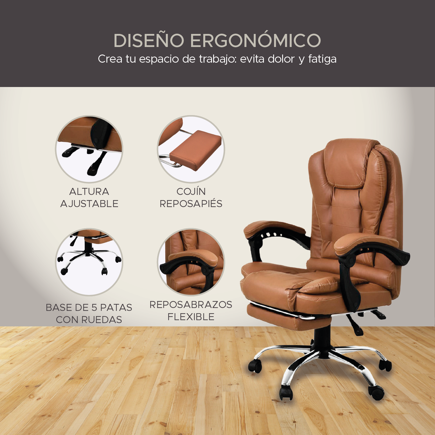 Silla Ejecutiva De Escritorio Oficina Ergonómica Reclinable X-pross Café Con Reposapiés Pro