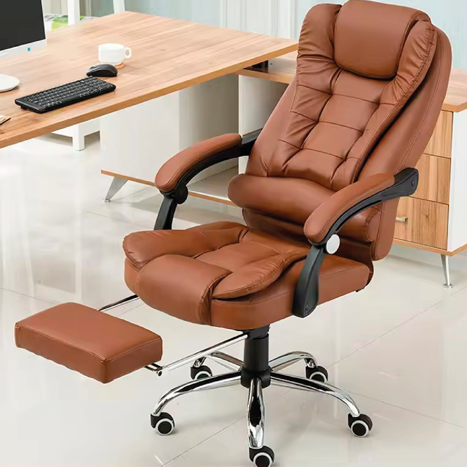 Silla Ejecutiva De Escritorio Oficina Ergonómica Reclinable X-pross Café Con Reposapiés Pro