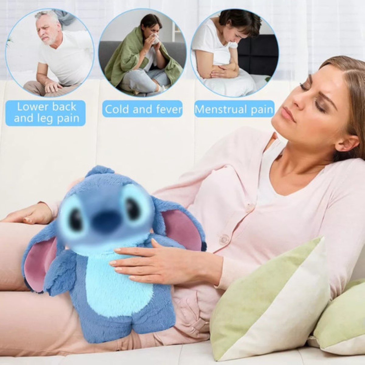 Peluche Stitch Cólicos Menstruales Calentador De Manos AZUL