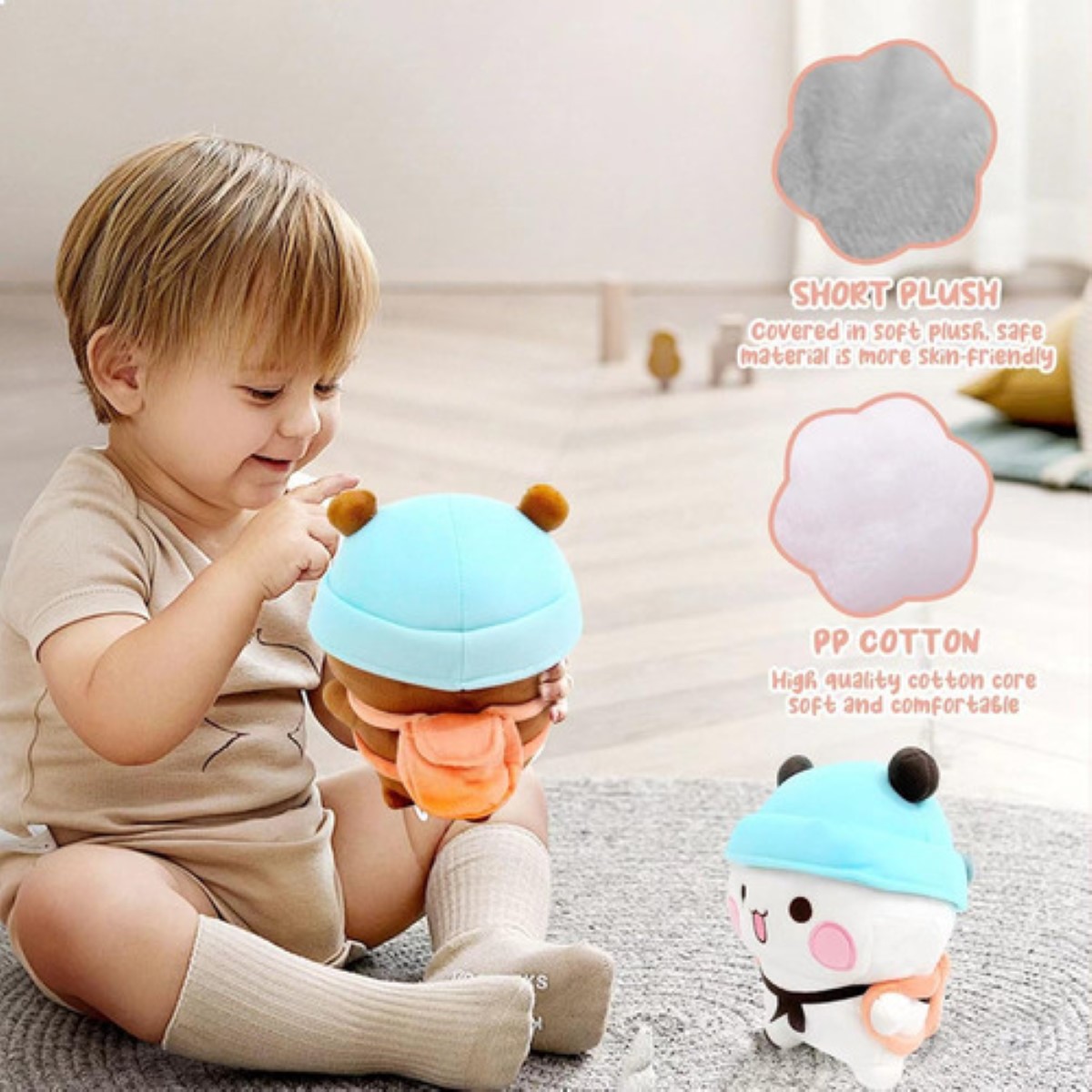 Bubu Y Dudu Peluches Lindo Muñeco De Dibujos Animados BLANCO CAFE GORRO AZUL 