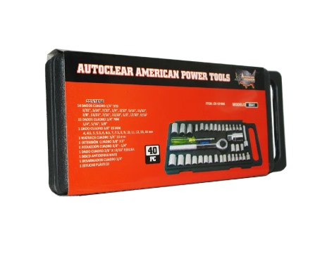 AUTOCLEAR 1/4" JUEGO 40 PIEZAS, MARCA AMERICAN POWER. 