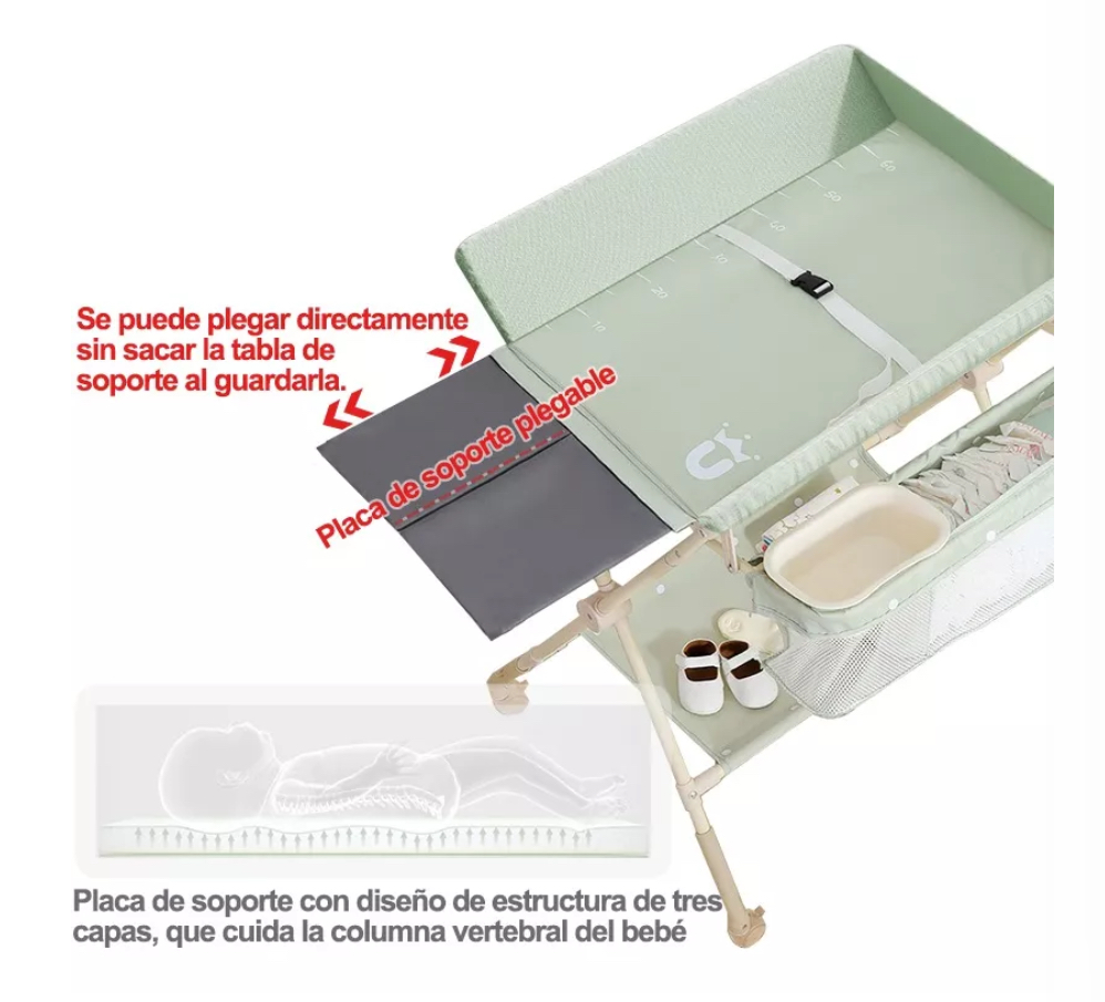 Cambiador Pañales Plegable Para Bebe Con Estante Organizador