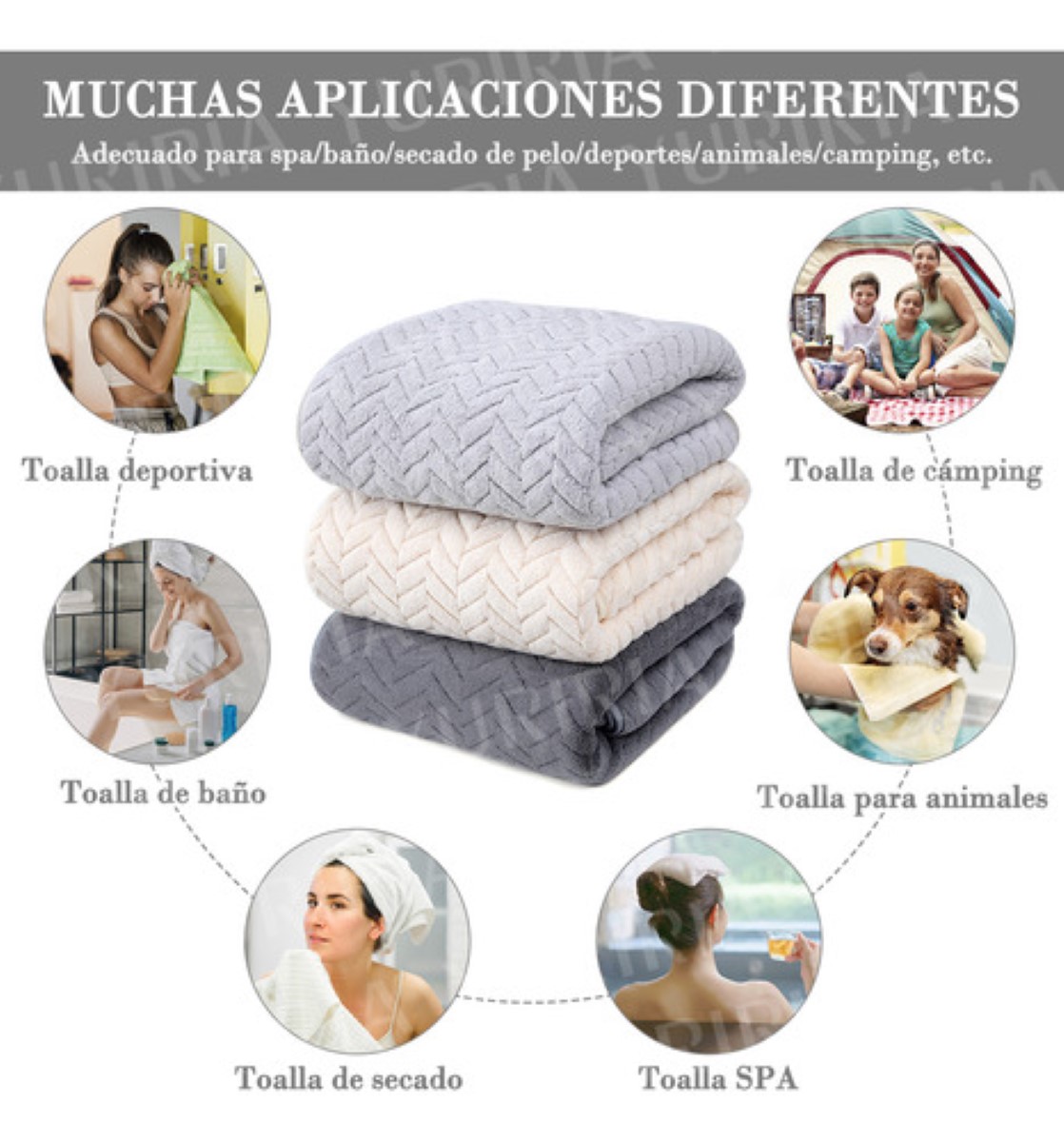 3 Piezas Tuallas Toallas Baño Completo Grande 70×140 Cm Gris claro + Beige + Verde