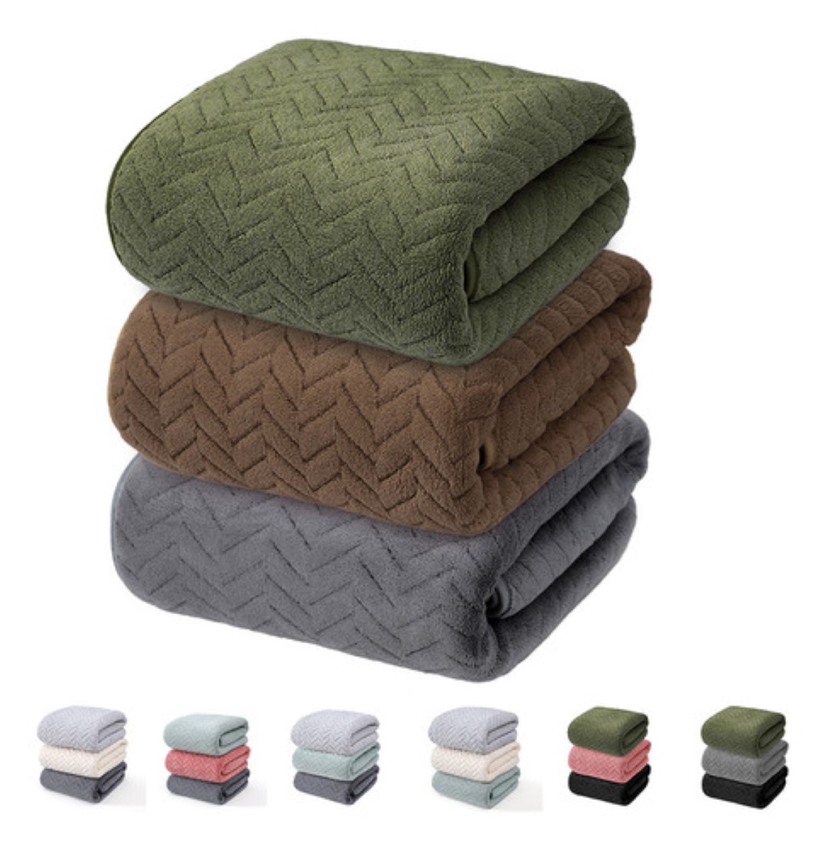 3 Piezas Tuallas Toallas Baño Completo Grande 70×140 Cm Gris claro + Beige + Verde