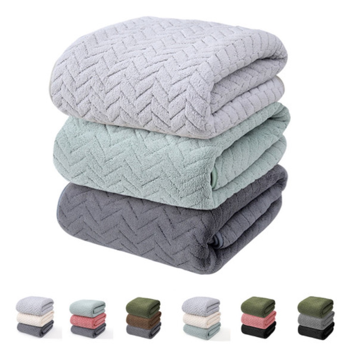 3 Piezas Tuallas Toallas Baño Completo Grande 70×140 Cm Gris oscuro+Gris claro+Verde