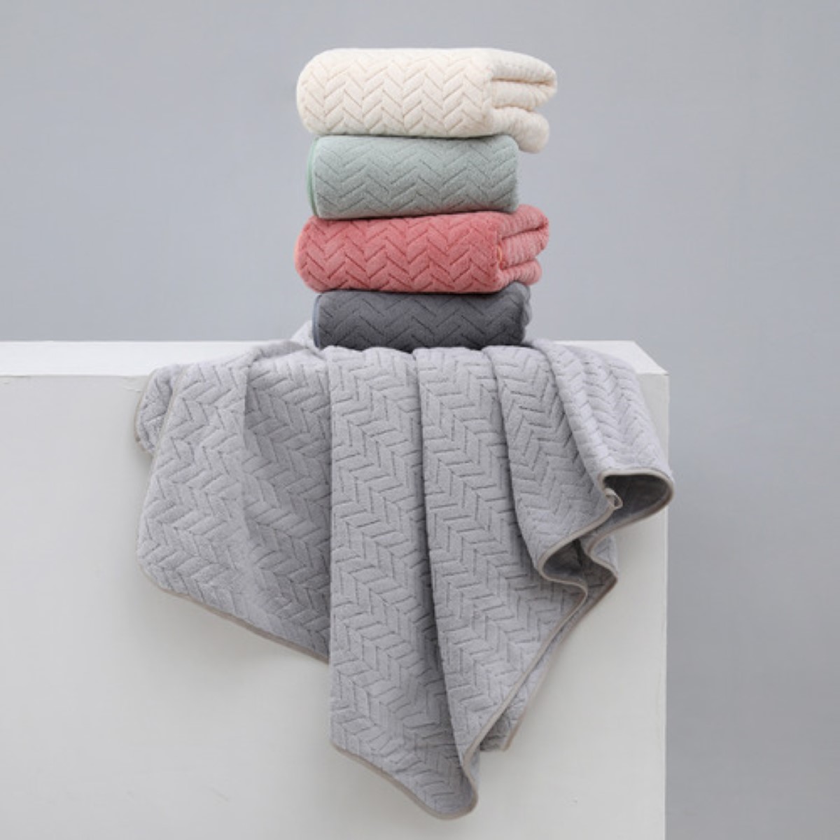 3 Piezas Tuallas Toallas Baño Completo Grande 70×140 Cm Gris oscuro+Gris claro+Verde