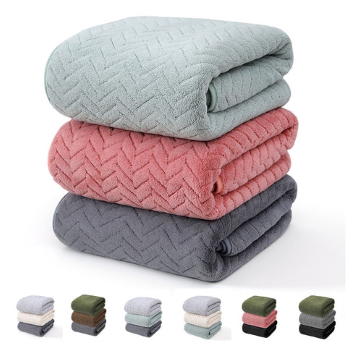 3 Piezas Tuallas Toallas Baño Completo Grande 70×140 Cm Rojo+Verde+Gris oscuro