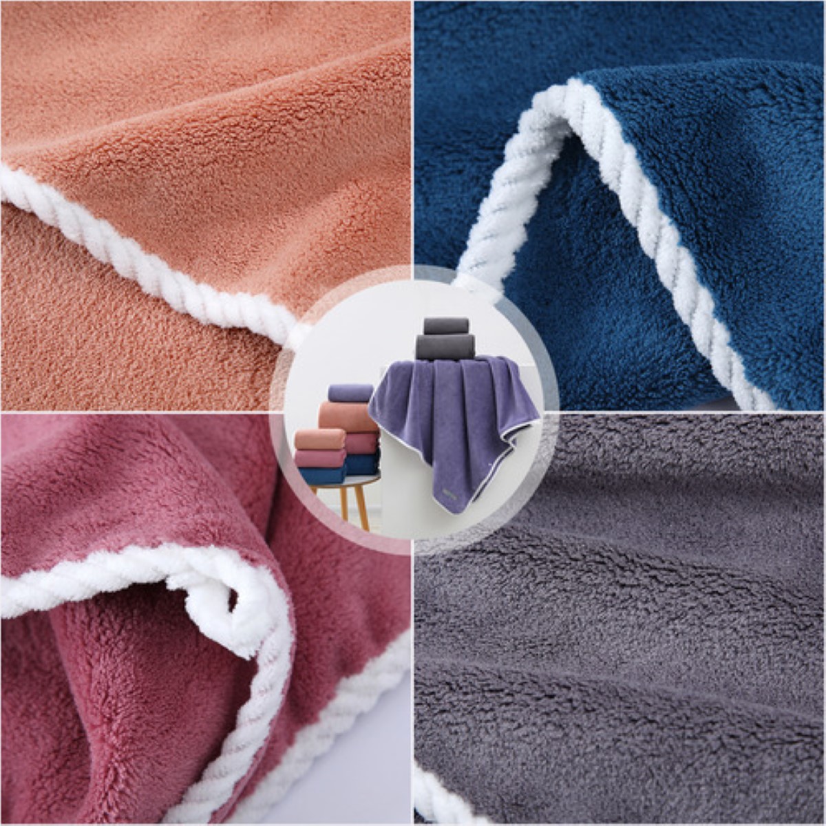 2pcs toalla baño grande lana coral suave 150x80cm y 40x80cm 760g marrón 