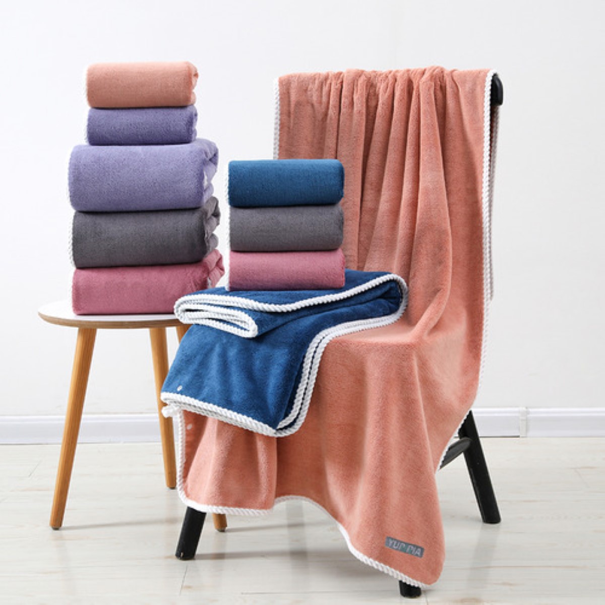 2pcs toalla baño grande lana coral suave 150x80cm y 40x80cm 760g marrón 