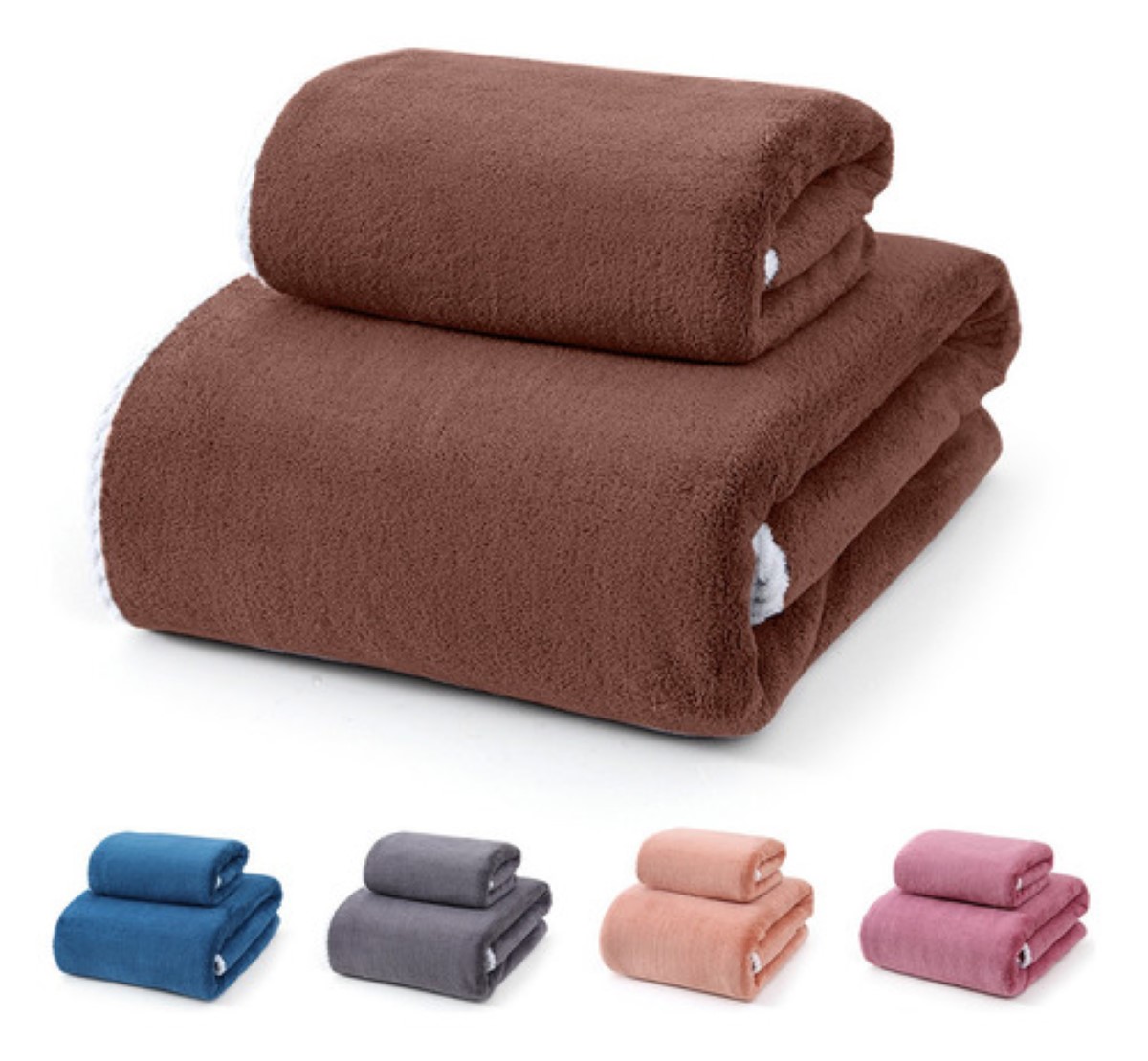 2pcs toalla baño grande lana coral suave 150x80cm y 40x80cm 760g marrón 