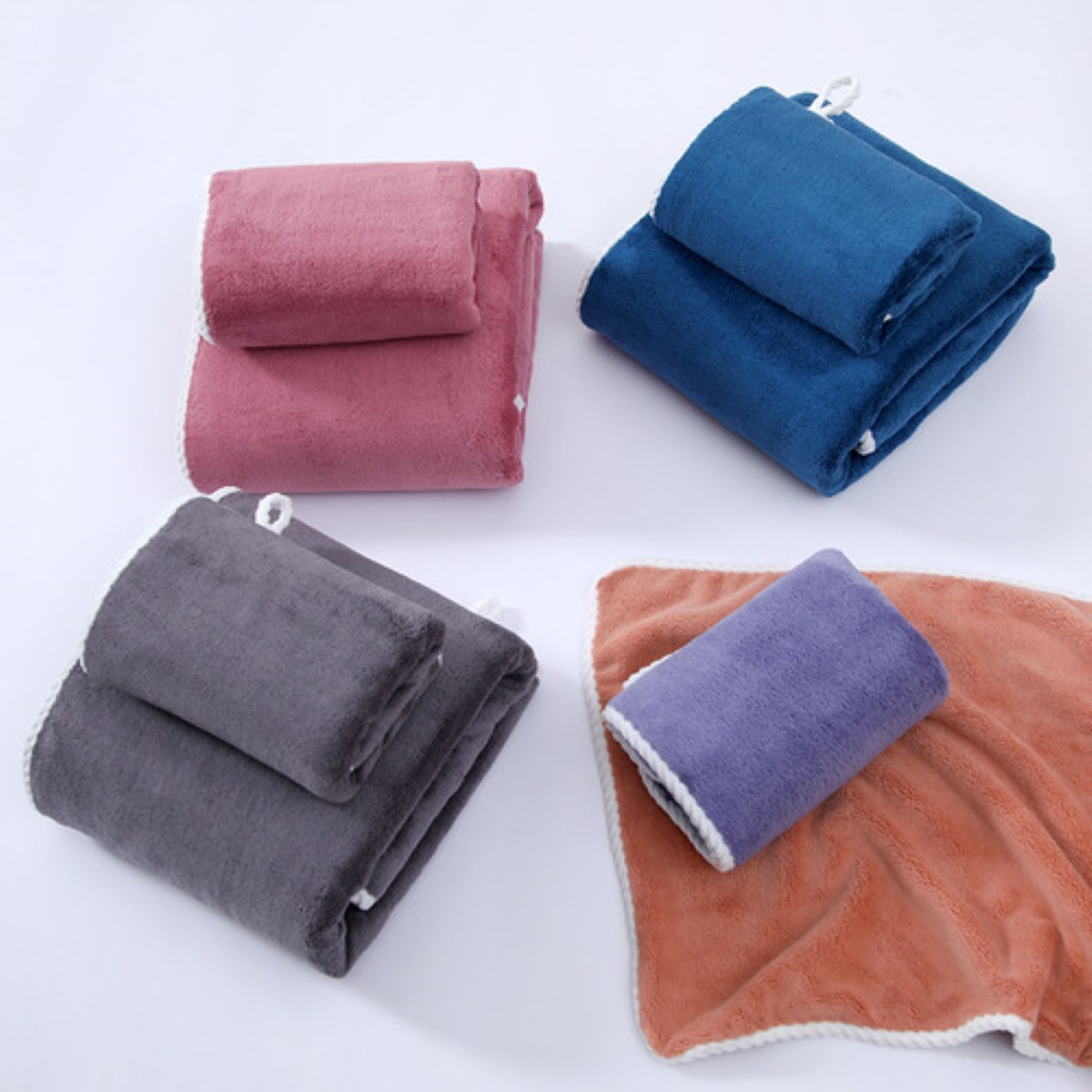 2pcs toalla baño grande lana coral suave 150x80cm y 40x80cm 760g marrón 